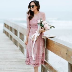 ASOS Pink Lace Midi Skater Dress